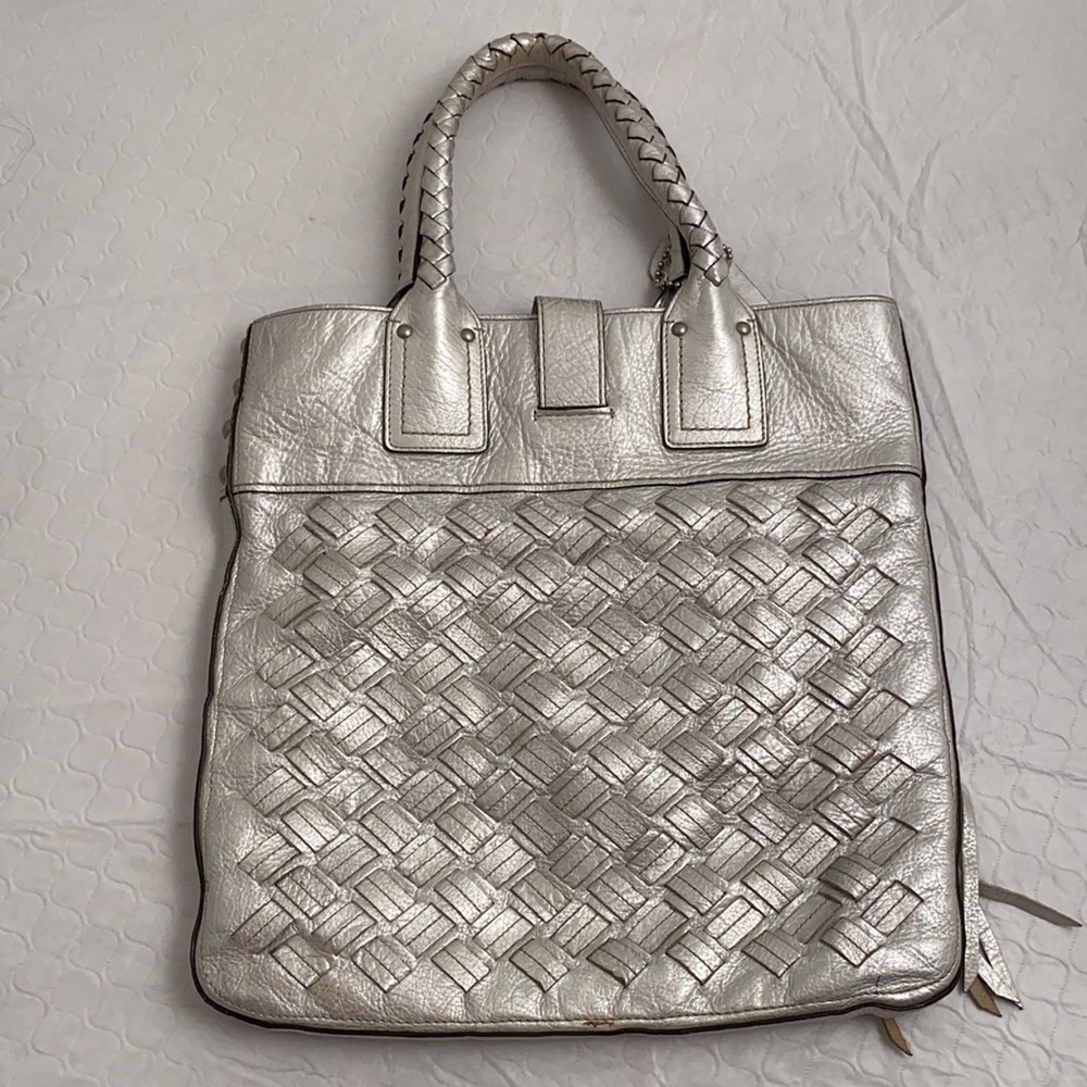 Coach Legacy Thompson metallic silver woven slim tote - Picture 6 of 13
